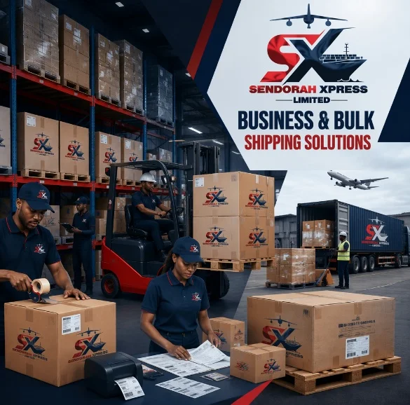 Business and bulk shipping solutions — warehouse team preparing commercial cargo