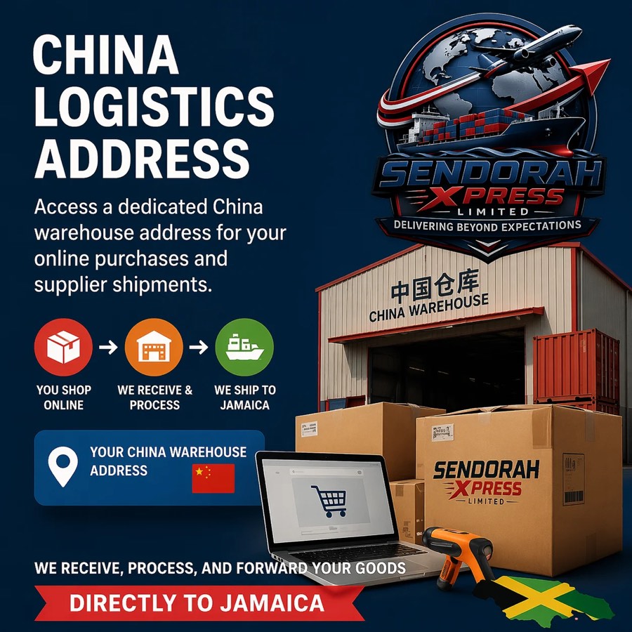 Sendorah Xpress China warehouse with packages ready to forward to Jamaica